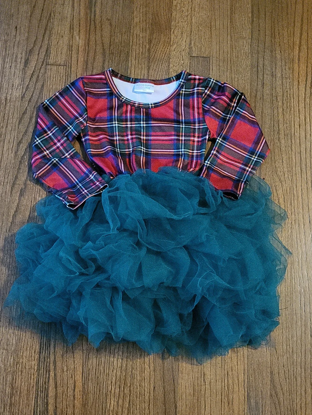 Girls Red Plaid Top with Teal Tulle Skirt Holiday Dress